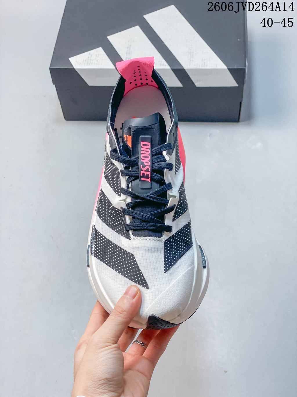 Top view showing the laces, tongue detail, and geometric upper design.