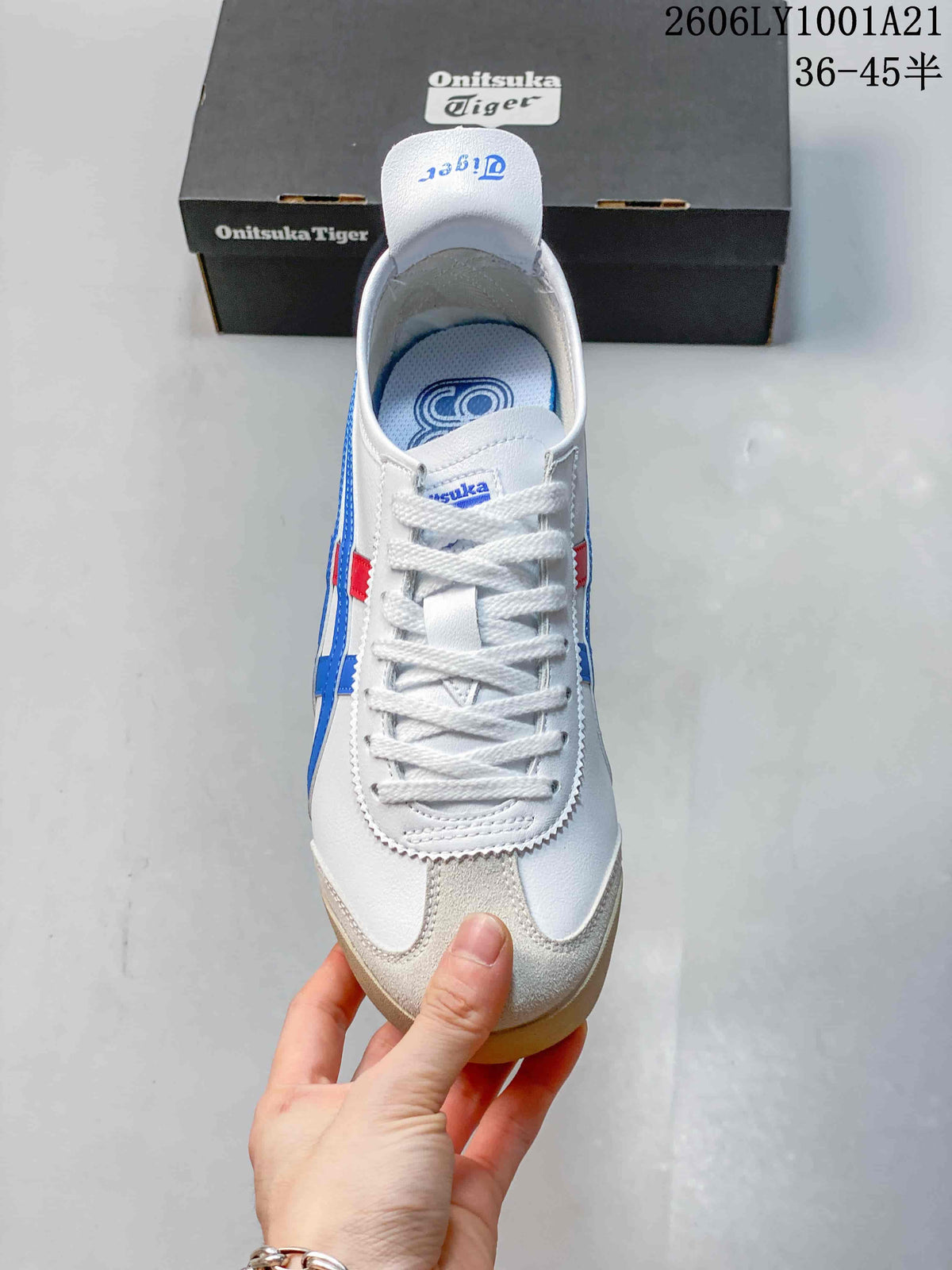 Top view of the lace-up sneaker and contrasting toe overlay