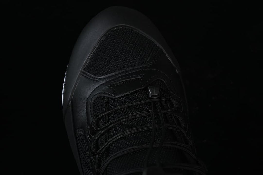 Top view of the shoe toe and lace area