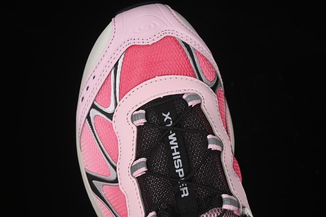 Top view of the pink and black forefoot and tongue