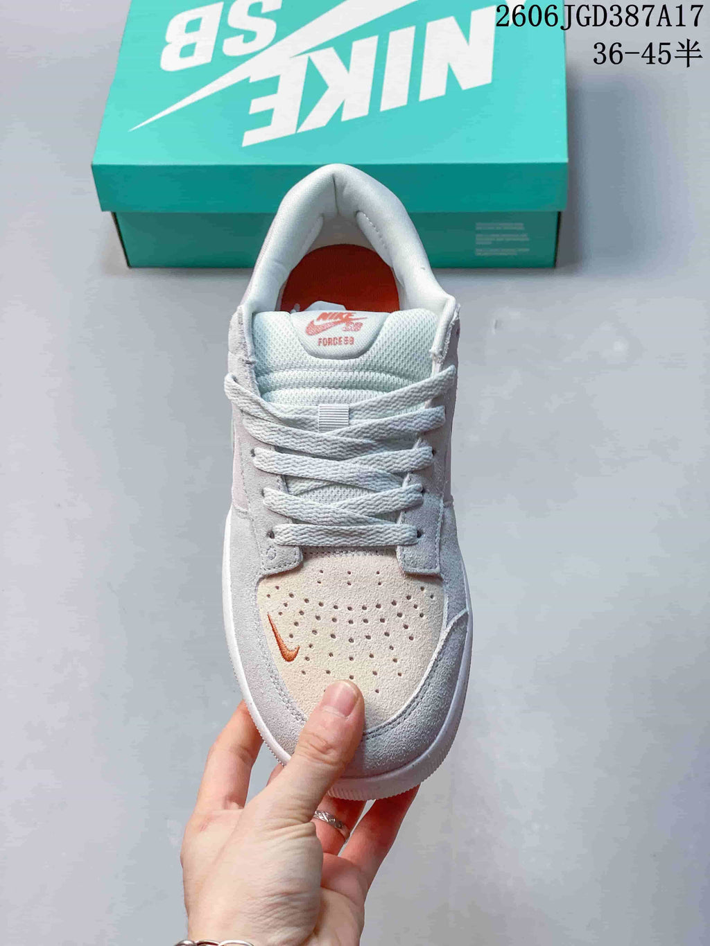 Top view showing the lace-up front and perforated toe panel