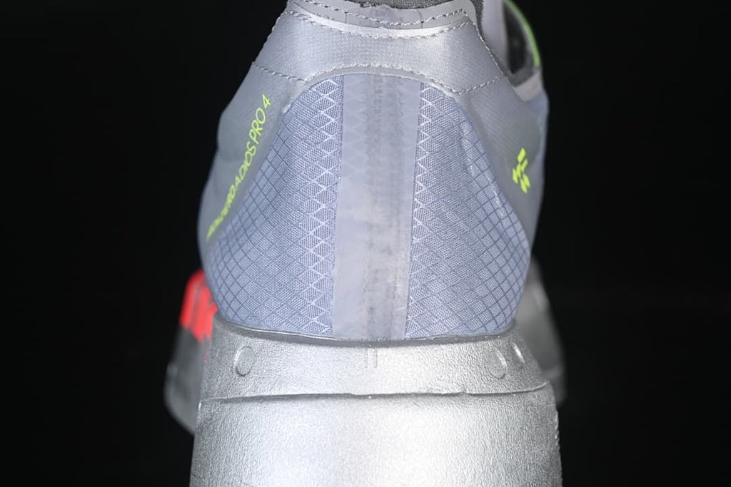 Rear view of the shoe showing the patterned heel and silver midsole