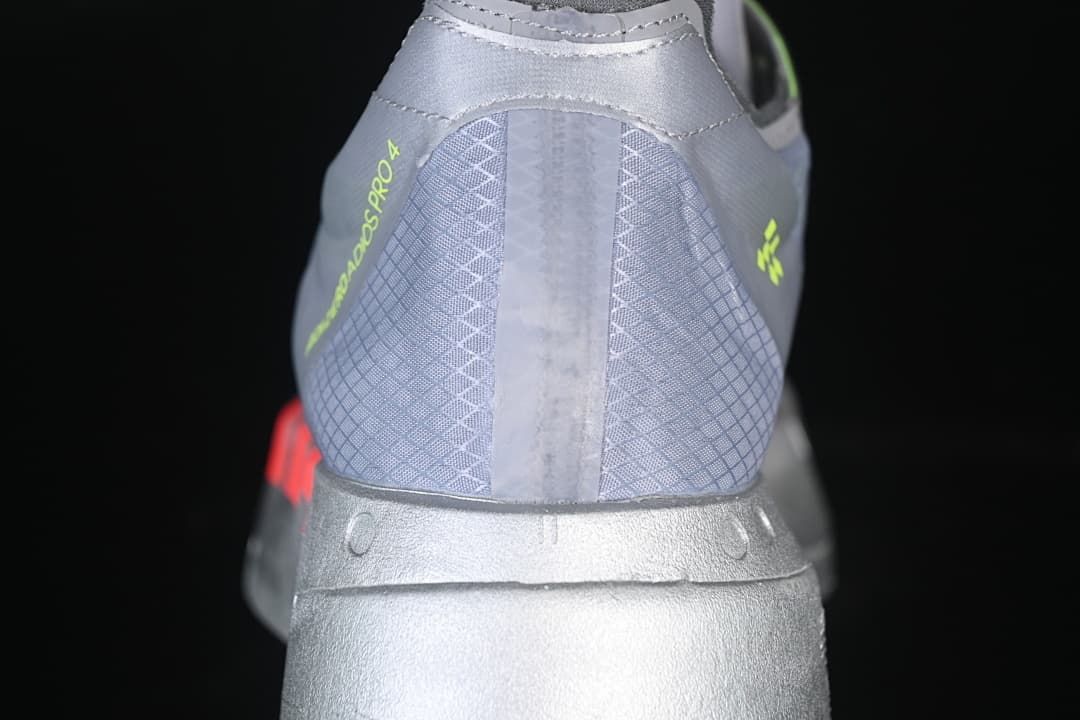 Rear view of the shoe showing the patterned heel and silver midsole