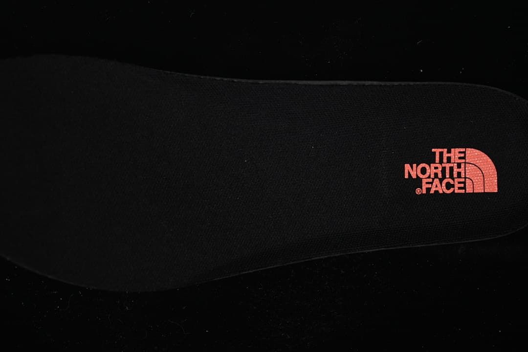 Close-up of a black insole with The North Face logo.