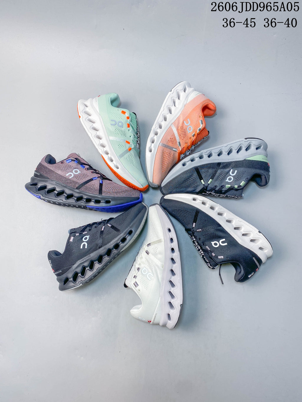 Six On Cloudsurfer Trail shoes displayed in assorted colorways