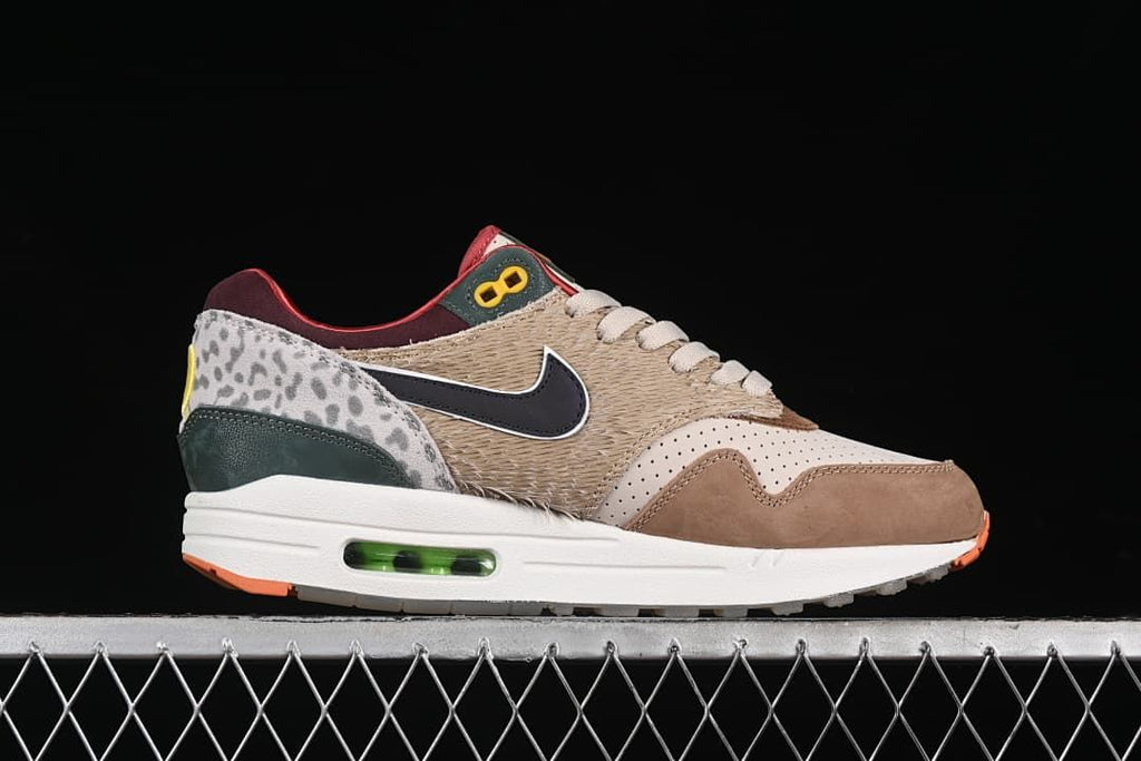 Side profile showing the contrasting Swoosh, textured panels, and midsole Air unit.