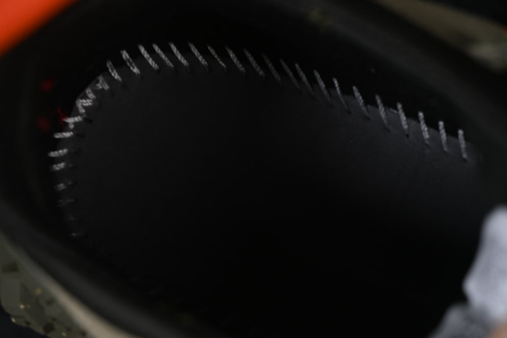 Close-up of the dark interior lining.