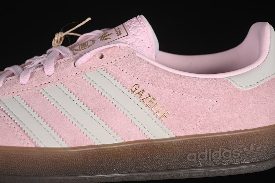 Close-up of the Gazelle side lettering, stripes, and outsole