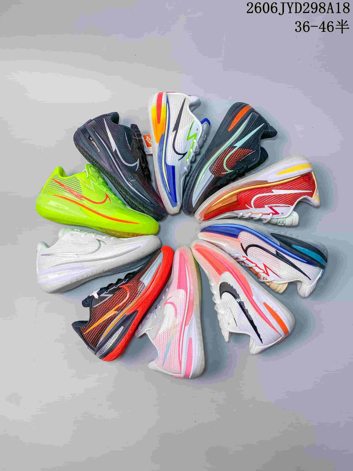 A display of Nike Air Zoom GT Cut low-top shoes in assorted colors.