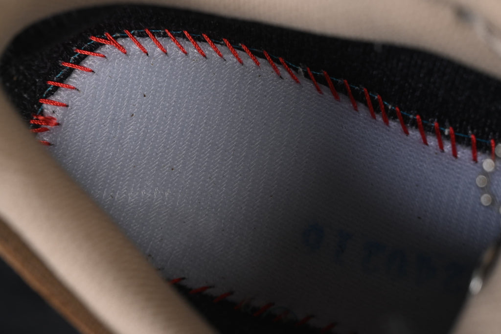 Close-up of stitched fabric detail inside the sneaker.