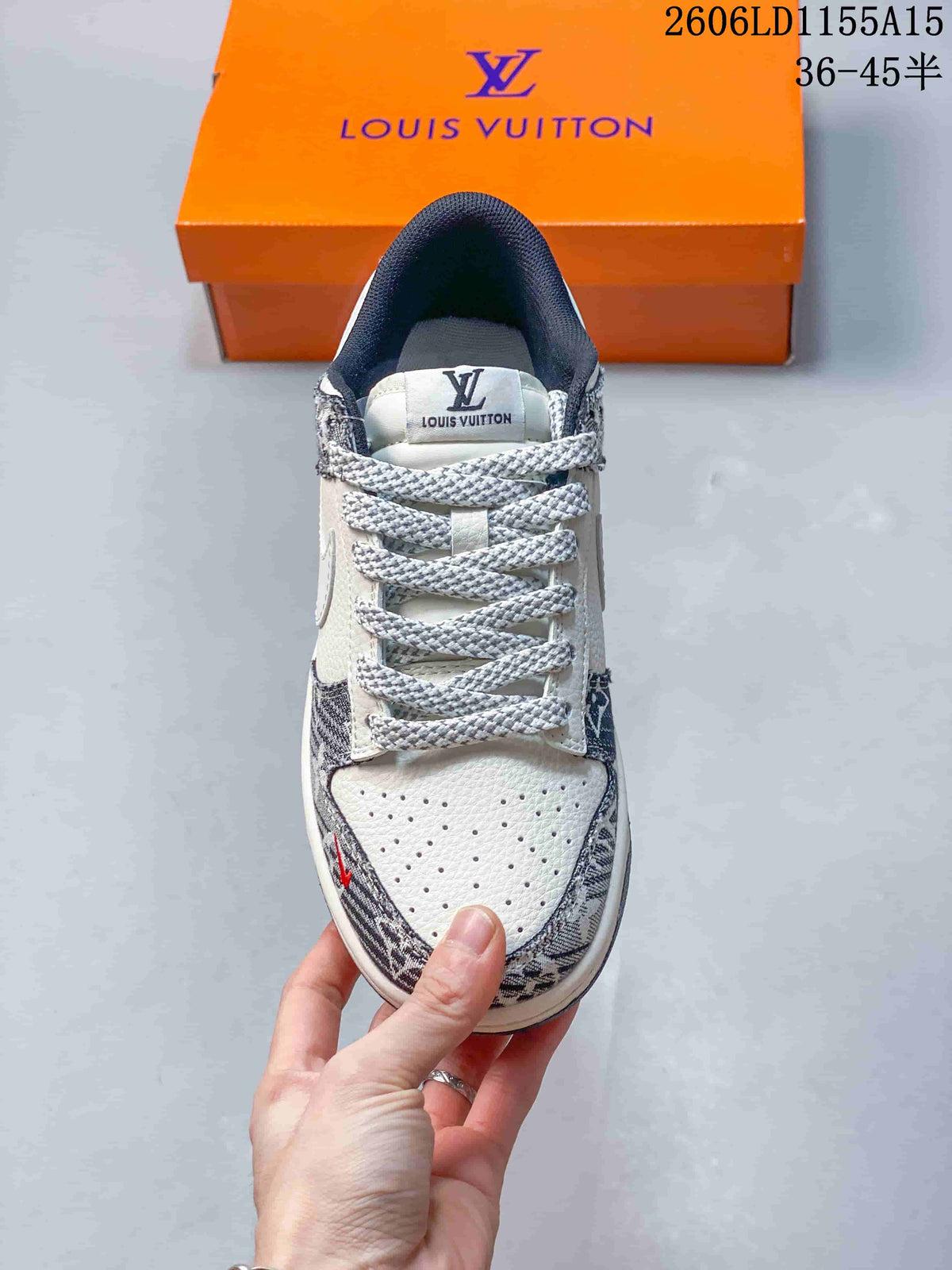 Top view showing perforated toe, braided laces, and contrasting patterned panels