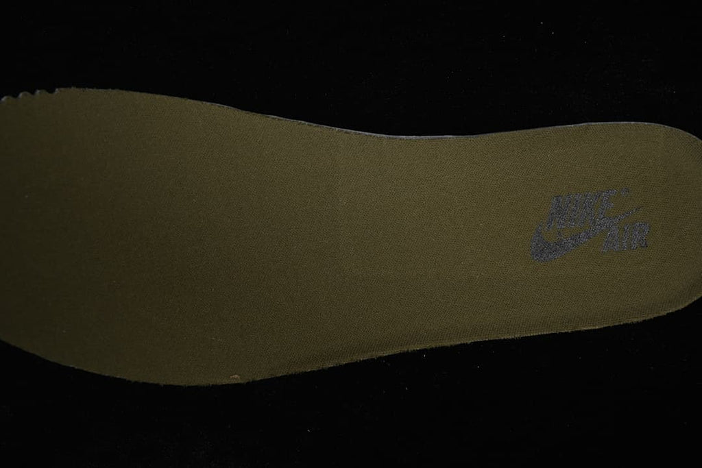 Close-up view of the olive-colored insole with Nike Air branding