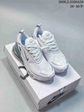 Pair of white Nike Air Max 270 Premium sneakers with light blue-gray heel units