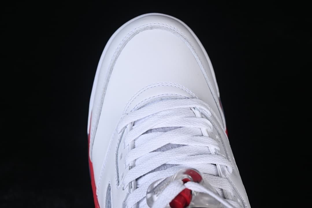 Top-down view of the white laces and toe