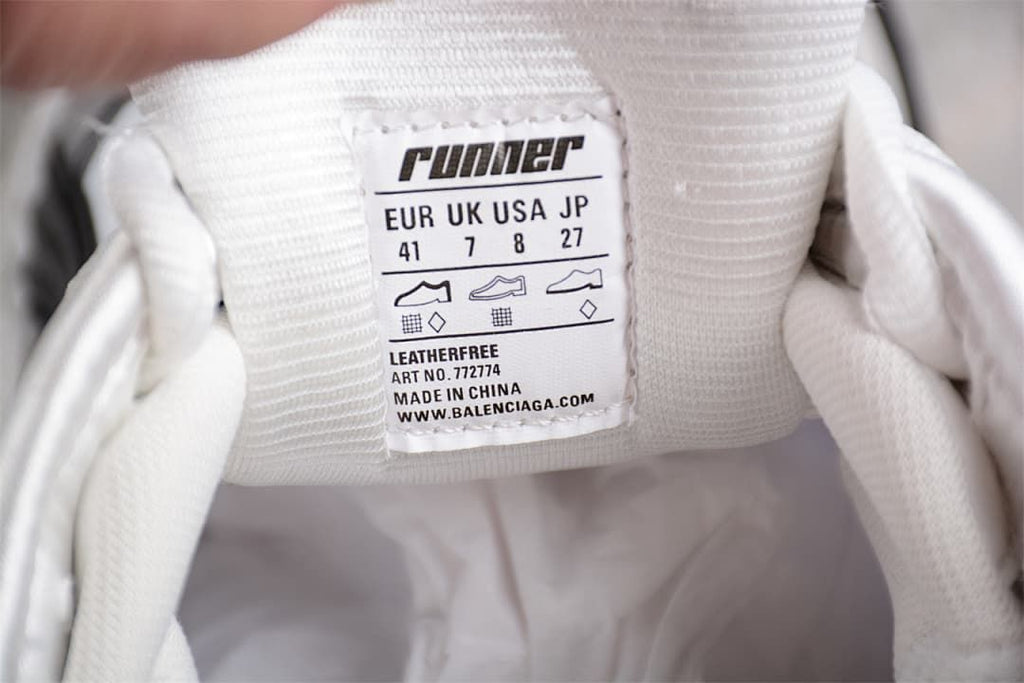 Inside shoe size label showing EU 41, UK 7, USA 8, and JP 27