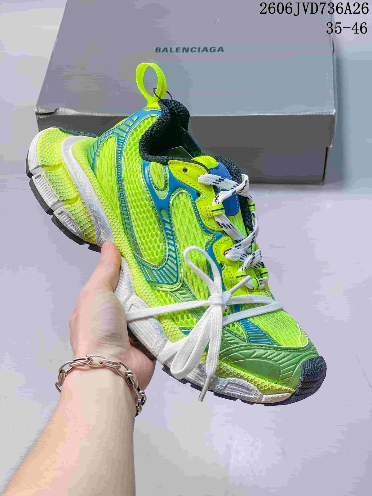 Lime green Balenciaga 3XL mesh sneaker with blue accents