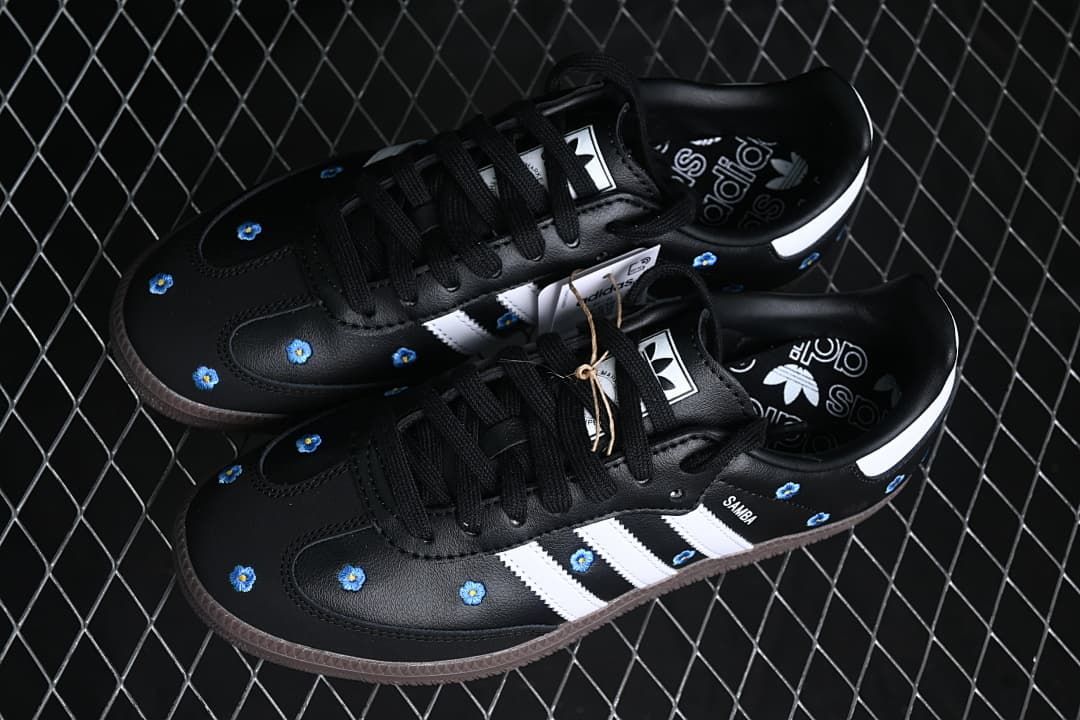 Pair of black floral Samba OG sneakers viewed from above