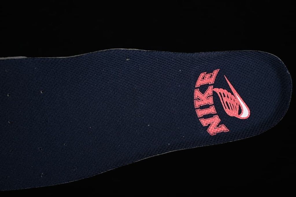 Close-up of the dark insole with red Nike branding