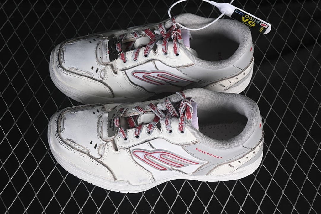 Pair of off-white and grey Hamptons sneakers viewed from above