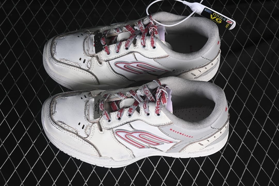 Pair of off-white and grey Hamptons sneakers viewed from above