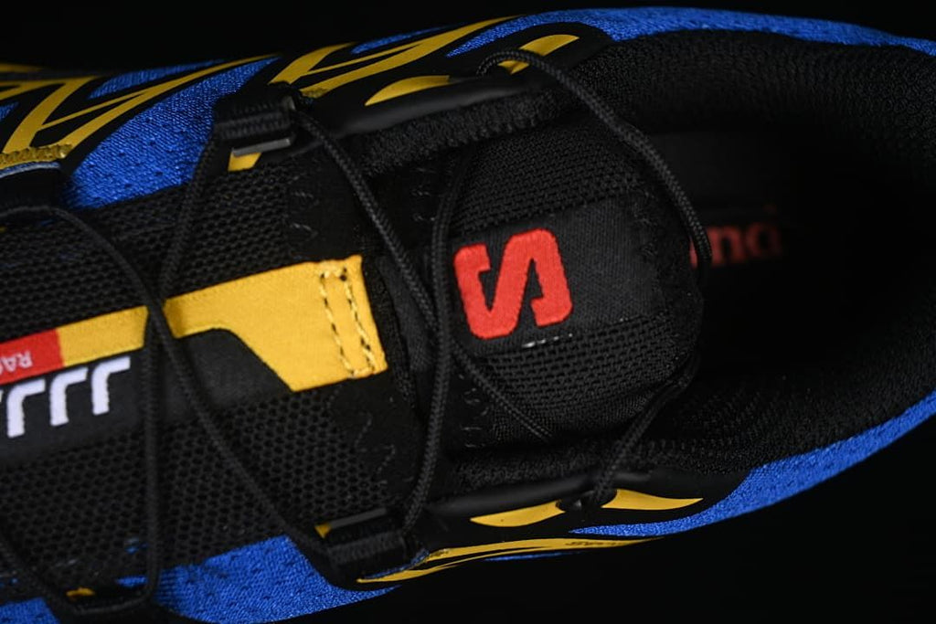 Top-down close-up of the laces and tongue