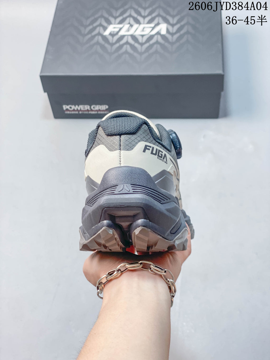 Rear view of the Kailas FUGA trail shoe, showing the heel and outsole.