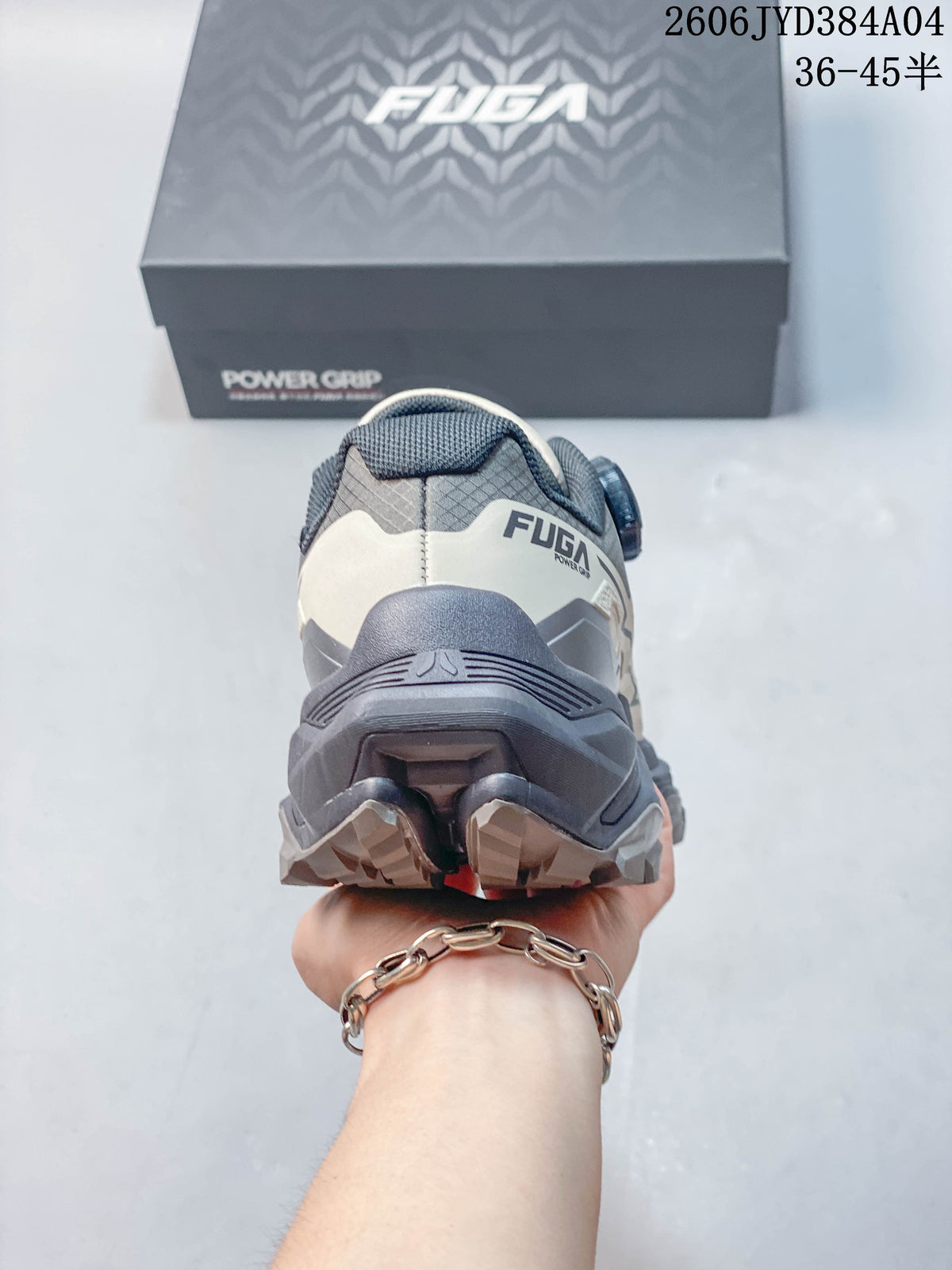 Rear view of the Kailas FUGA trail shoe, showing the heel and outsole.