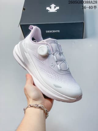 Angled view of the Descente sneaker highlighting its side toggle and perforated upper