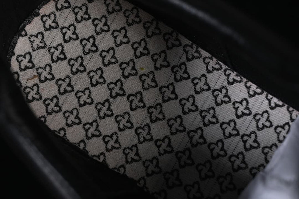 Close-up of patterned insole fabric inside the shoe