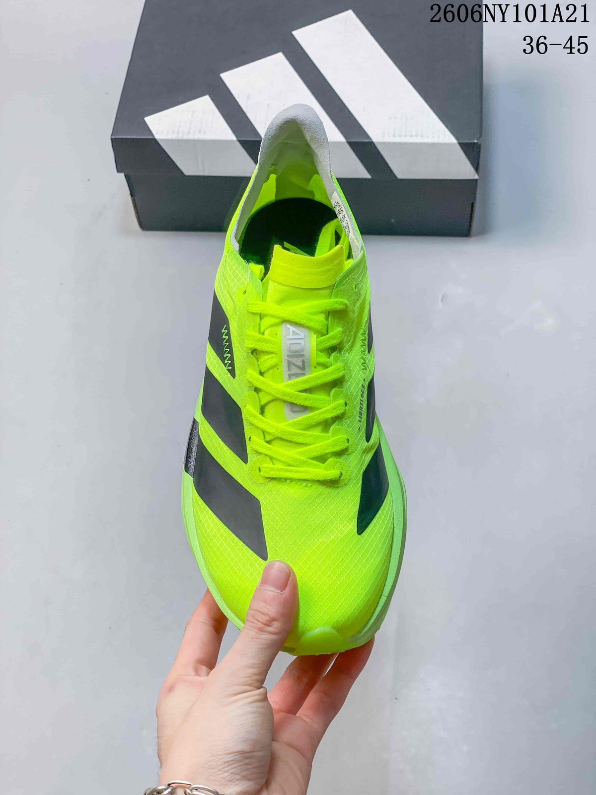 Top view showing the lace-up front, textured upper, and dark side stripes.