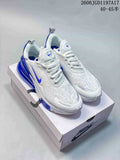 Nike Air Max Pulse shoes shown in white with blue, lavender, green, and bronze-toned accents; image text lists sizes 40–45.