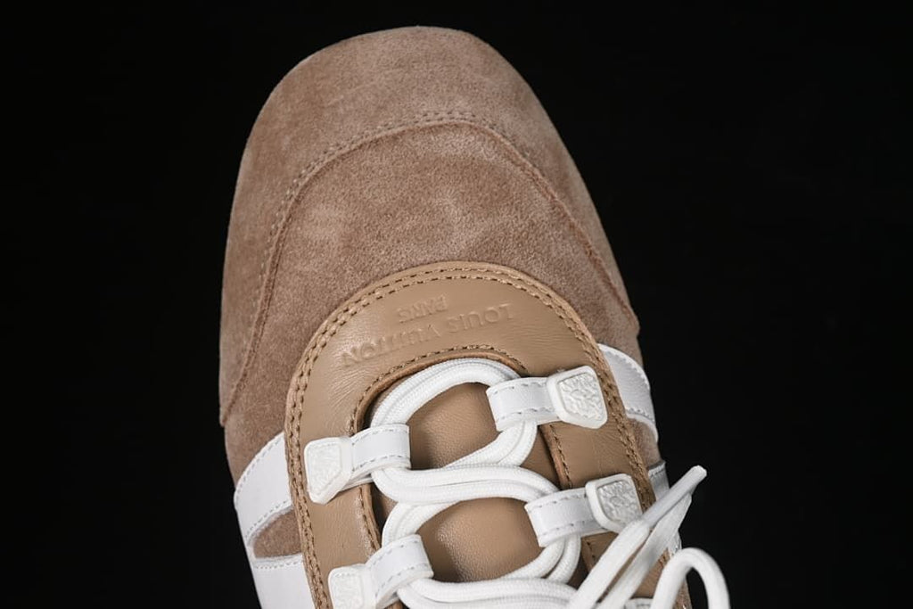 Top view of the rounded toe and lace-up front
