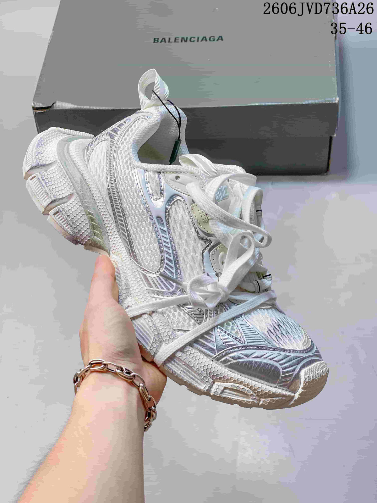 White Balenciaga 3XL mesh lace-up sneaker with iridescent silver details