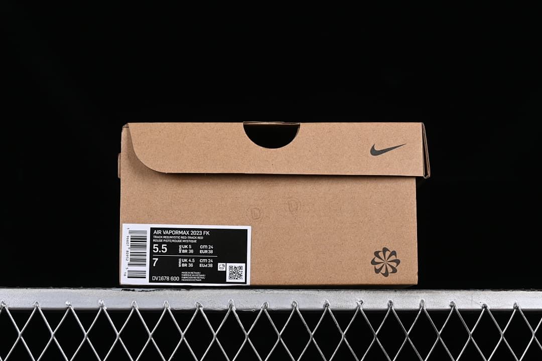 Shoe box label showing Air VaporMax 2023 FK and style code DV1678-600