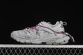 Grey Balenciaga Track sneaker with pink and grey cord laces, shown in profile