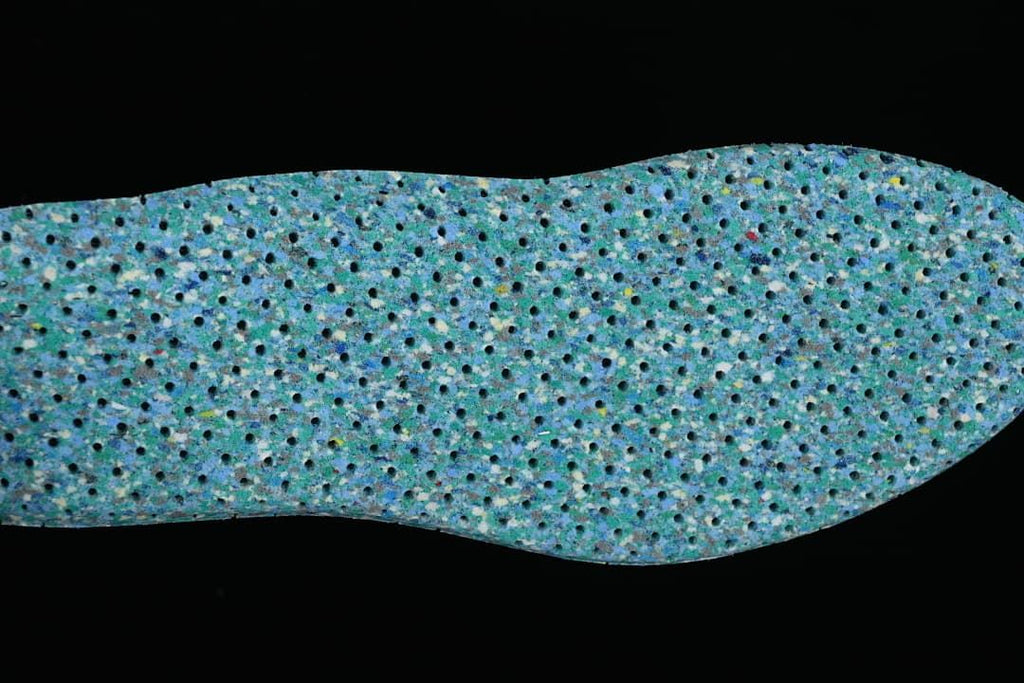 Close-up of a blue-green textured shoe insert