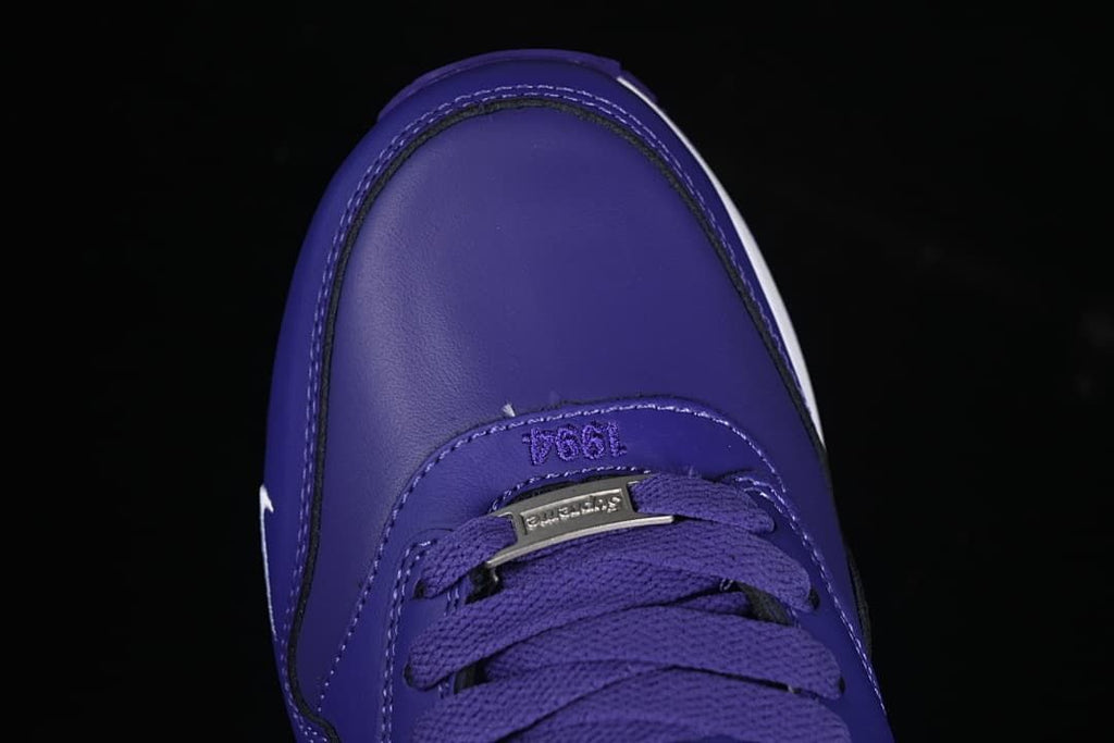 Top-down view of the purple toe and lacing area