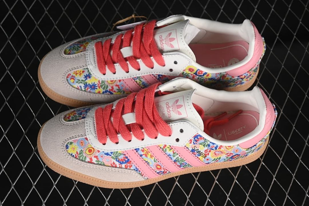 Pair of floral Samba OG sneakers shown from above.