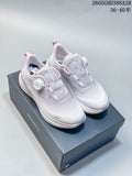 Pair of pale purple and white Descente Lavitate Wire 3.0 sneakers on a box