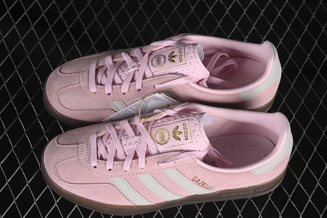 Pair of pink Gazelle Indoor sneakers viewed from above