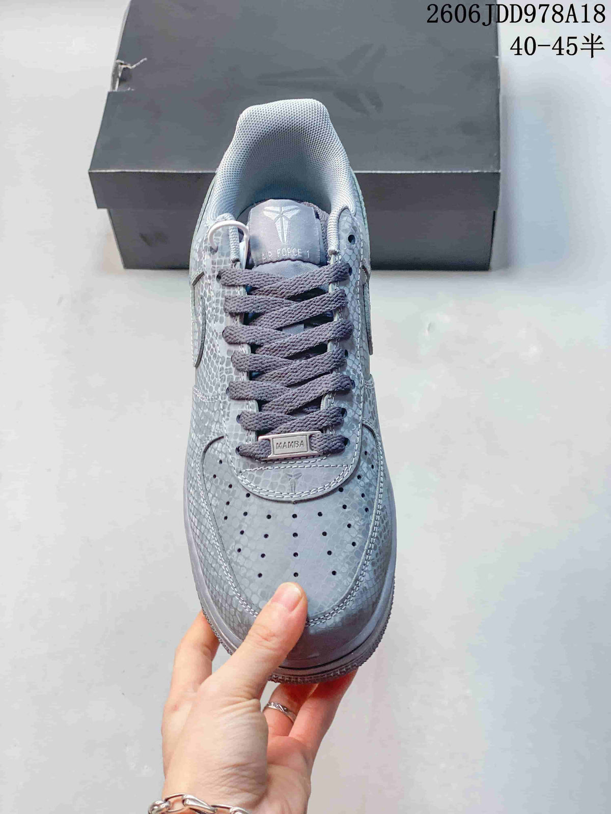 Top view showing the perforated toe and gray laces