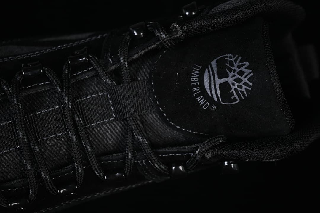Close-up of the tongue logo, laces, and metal lace hardware.