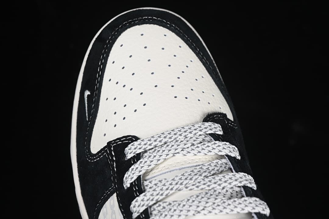 Top view of perforated toe and patterned laces