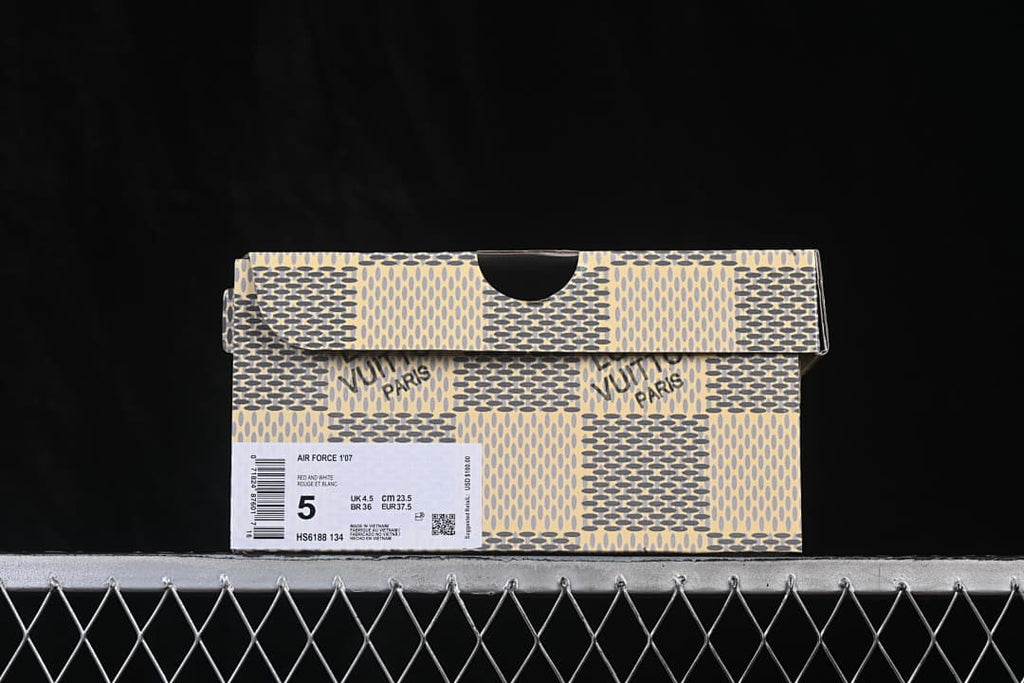 Sneaker box label showing Air Force 1 ’07, style code HS6188-134, and sample size EU 37.5