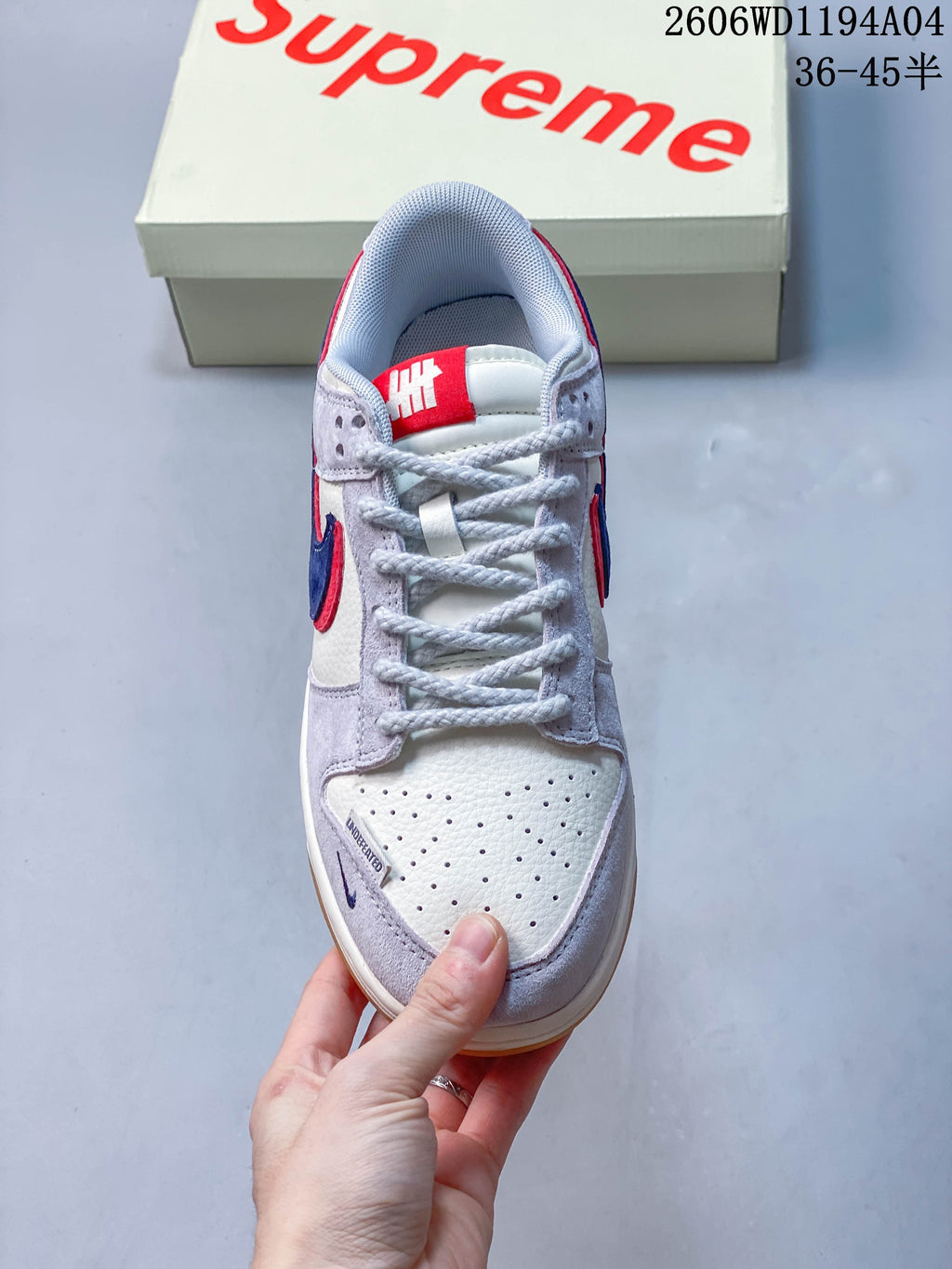 Top view showing laces, perforated toe, and contrast panels