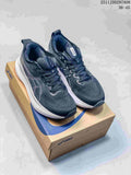 Pair of dark gray ASICS running shoes with white midsoles on a shoe box; image overlay reads “36–45” and “2511JDD297A08”.