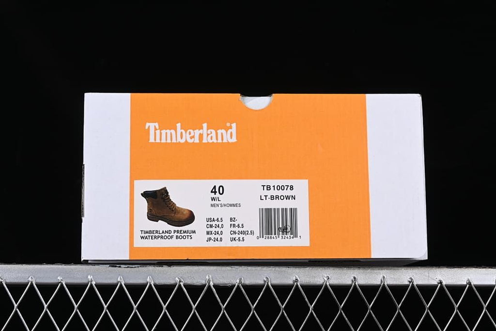 Boot box label showing size 40, style TB10078 and LT.BROWN