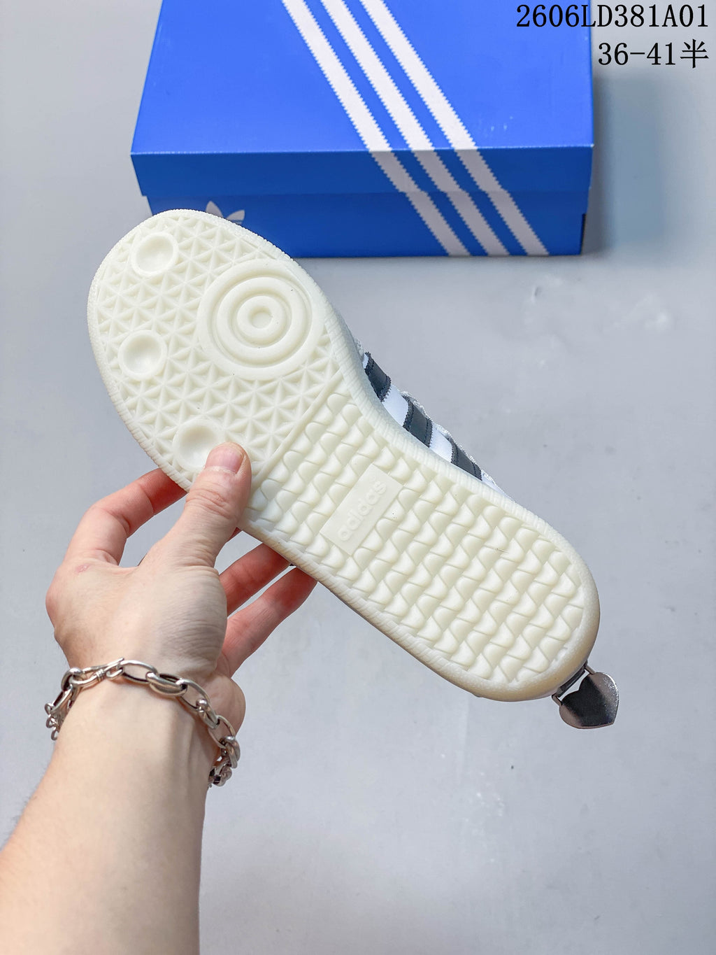 Underside of the Adidas Samba Jane sneaker showing its patterned outsole