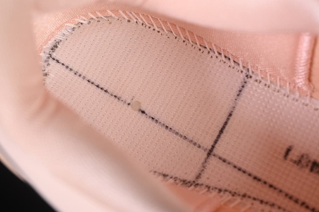 Close-up of the shoe's inner lining and stitching