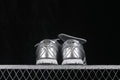 Rear view of silver Onitsuka Tiger Mexico 66 Golf sneakers showing the heel branding and textured outsole.